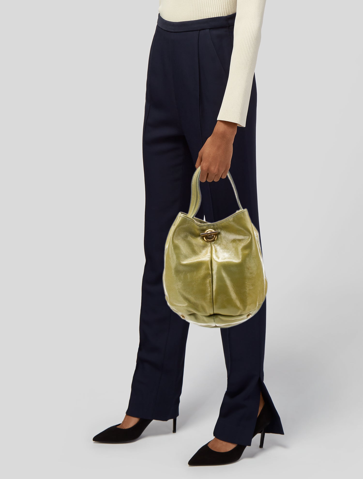 Yves Saint Laurent Rive Gauche Patent Leather Capri Bucket Bag 