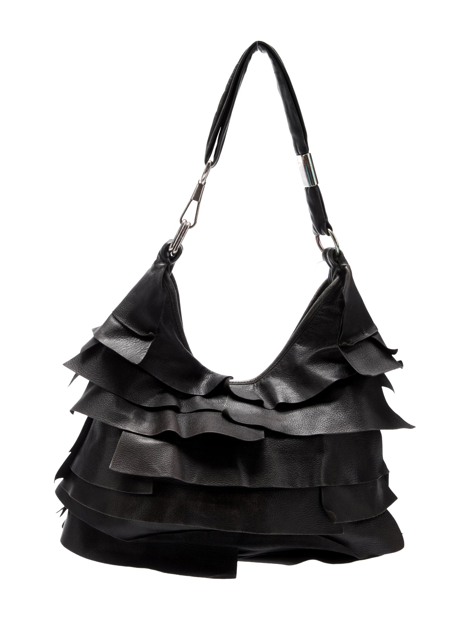 Yves Saint Laurent Rive Gauche Leather Ruffle Hobo - Black Hobos ...