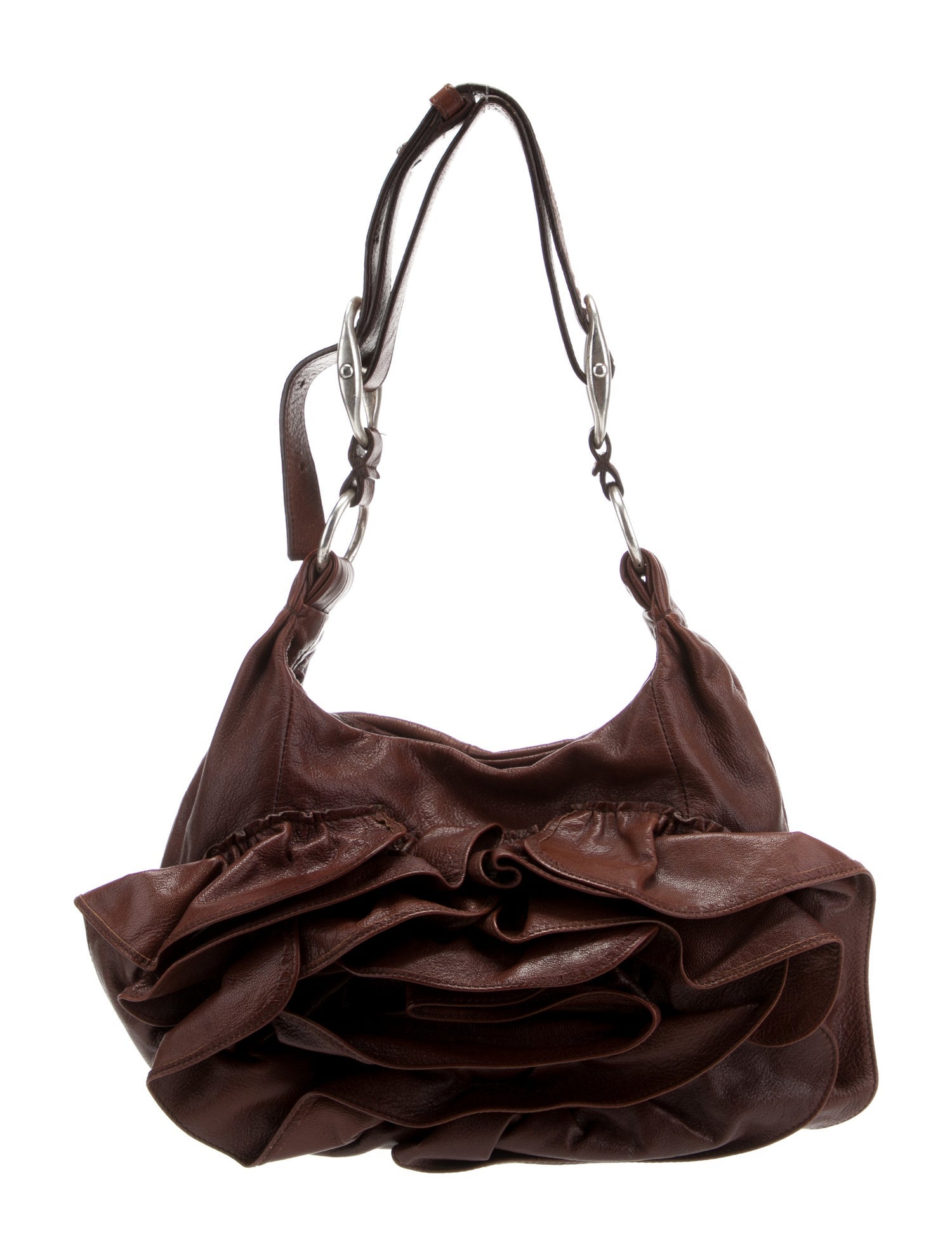 Yves Saint Laurent Rive Gauche Leather Nadja Rose Ruffle Bag  