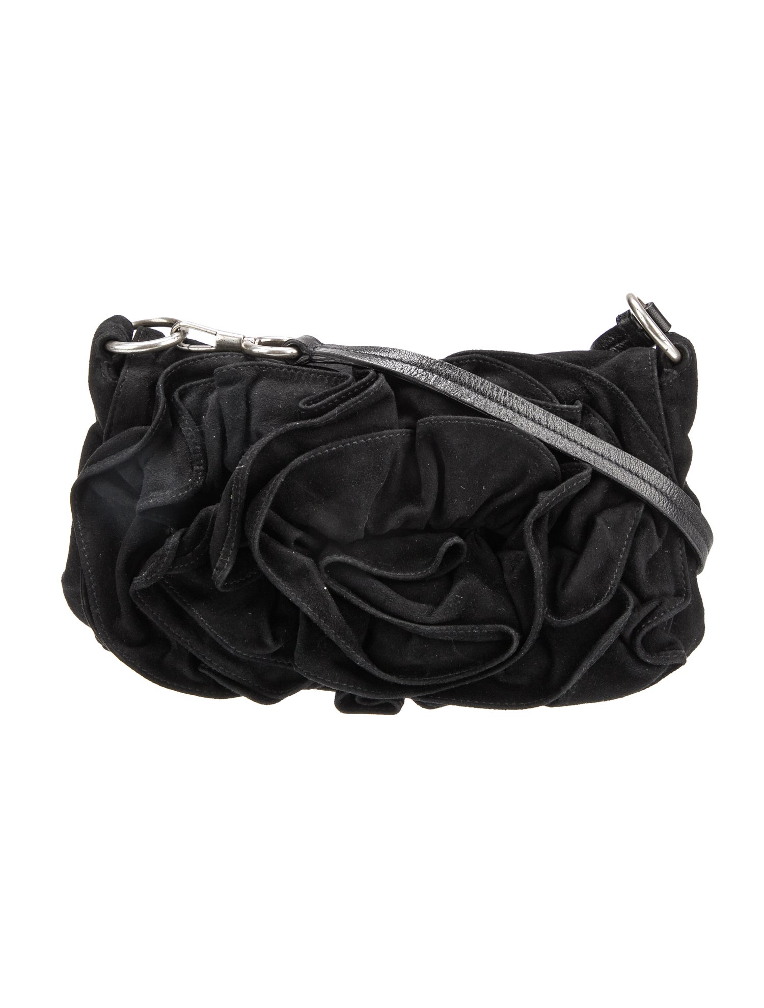 Yves Saint Laurent Rive Gauche Suede Rose Shoulder Bag - Black  