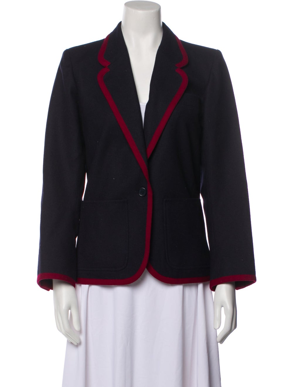 Yves Saint Laurent Rive Gauche Wool Blazer Vintage From the 1970's Collection by Yves Saint Laurent Blue Pointed Collar Patch Pockets &