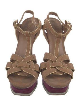 Yves Saint Laurent Rive Gauche Suede T-Strap Sandals