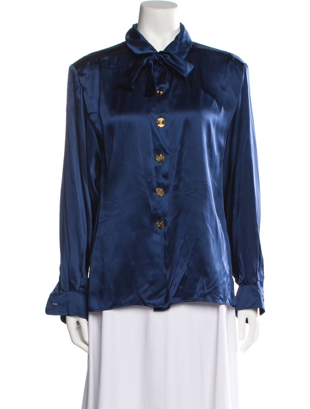 Yves Saint Laurent Rive Gauche Button-Up Top Vintage From the Spring/Summer 1991 Collection by Yves Saint Laurent Blue Long Sleeve with Collar