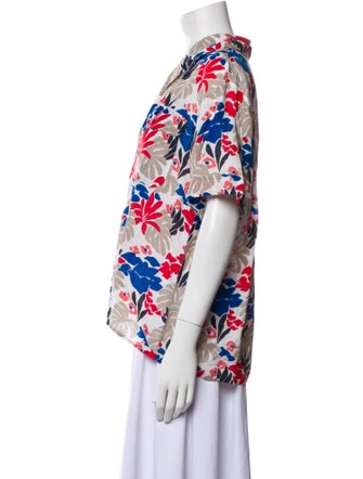 Yves Saint Laurent Rive Gauche Printed Short Sleeve Button-Up Top