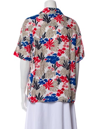Yves Saint Laurent Rive Gauche Printed Short Sleeve Button-Up Top