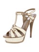 Yves Saint Laurent Rive Gauche Leather Animal Print T-Strap Sandals