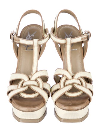 Yves Saint Laurent Rive Gauche Leather Animal Print T-Strap Sandals