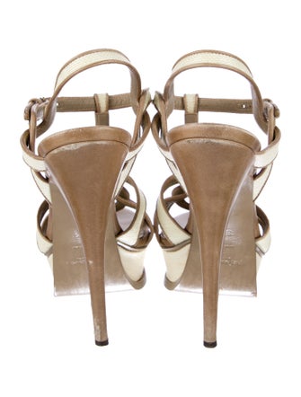 Yves Saint Laurent Rive Gauche Leather Animal Print T-Strap Sandals