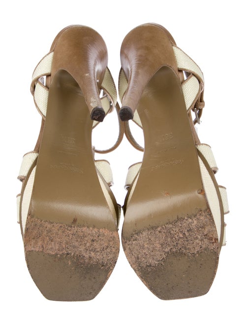 Yves Saint Laurent Rive Gauche Leather Animal Print T-Strap Sandals