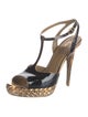 Yves Saint Laurent Rive Gauche Vegan Patent Leather Braided Accents T-Strap Sandals