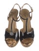 Yves Saint Laurent Rive Gauche Vegan Patent Leather Braided Accents T-Strap Sandals