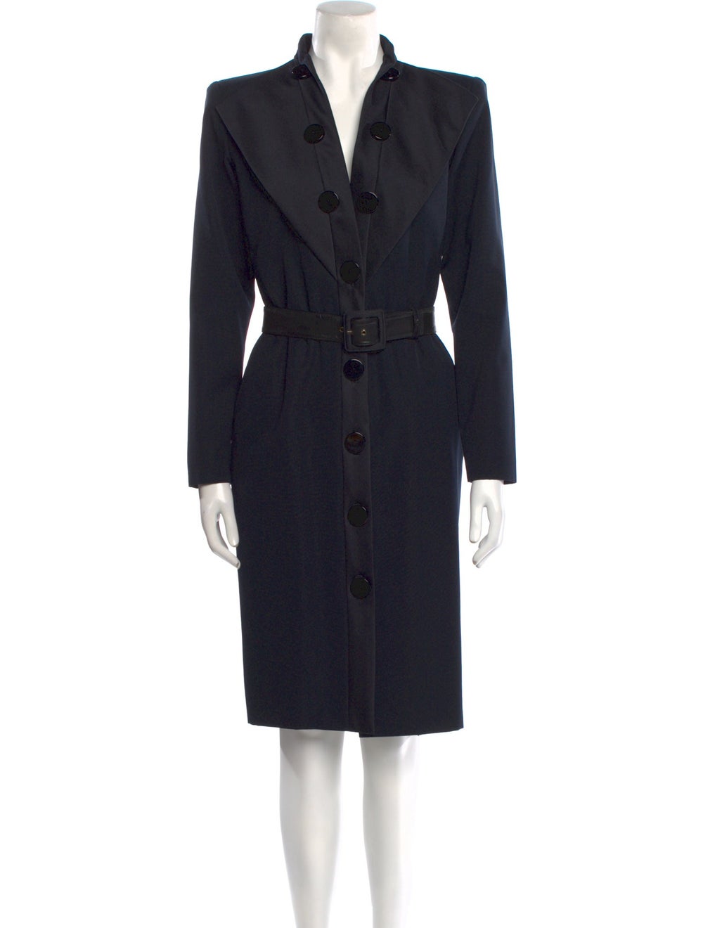 Yves Saint Laurent Rive Gauche Wool Shirtdress Vintage From the Fall/Winter 1988 Collection by Yves Saint Laurent Blue Long Sleeve with Collar