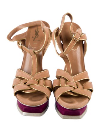 Yves Saint Laurent Rive Gauche Suede Printed T-Strap Sandals