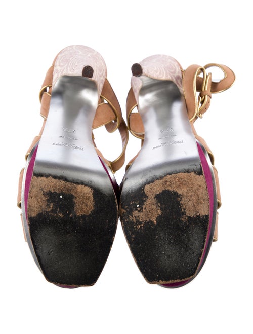 Yves Saint Laurent Rive Gauche Suede Printed T-Strap Sandals