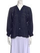 Yves Saint Laurent Rive Gauche V-Neck Three-Quarter Sleeve Button-Up Top