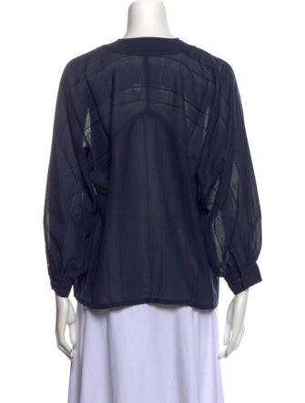 Yves Saint Laurent Rive Gauche V-Neck Three-Quarter Sleeve Button-Up Top