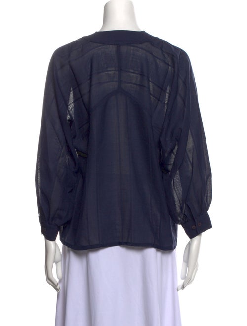 Yves Saint Laurent Rive Gauche V-Neck Three-Quarter Sleeve Button-Up Top