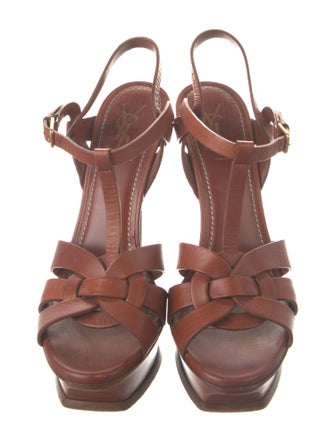 Yves Saint Laurent Rive Gauche Leather T-Strap Sandals