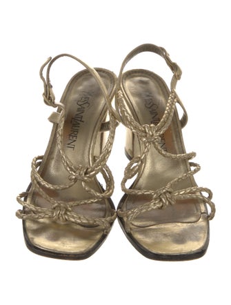 Yves Saint Laurent Rive Gauche Leather Braided Accents Slingback Sandals