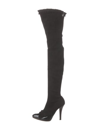 Yves Saint Laurent Rive Gauche Suede Bow Accents Sock Boots