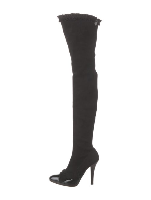 Yves Saint Laurent Rive Gauche Suede Bow Accents Sock Boots