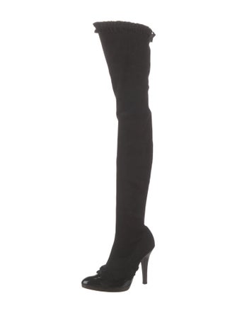 Yves Saint Laurent Rive Gauche Suede Bow Accents Sock Boots