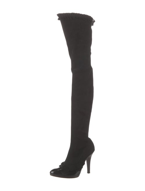 Yves Saint Laurent Rive Gauche Suede Bow Accents Sock Boots