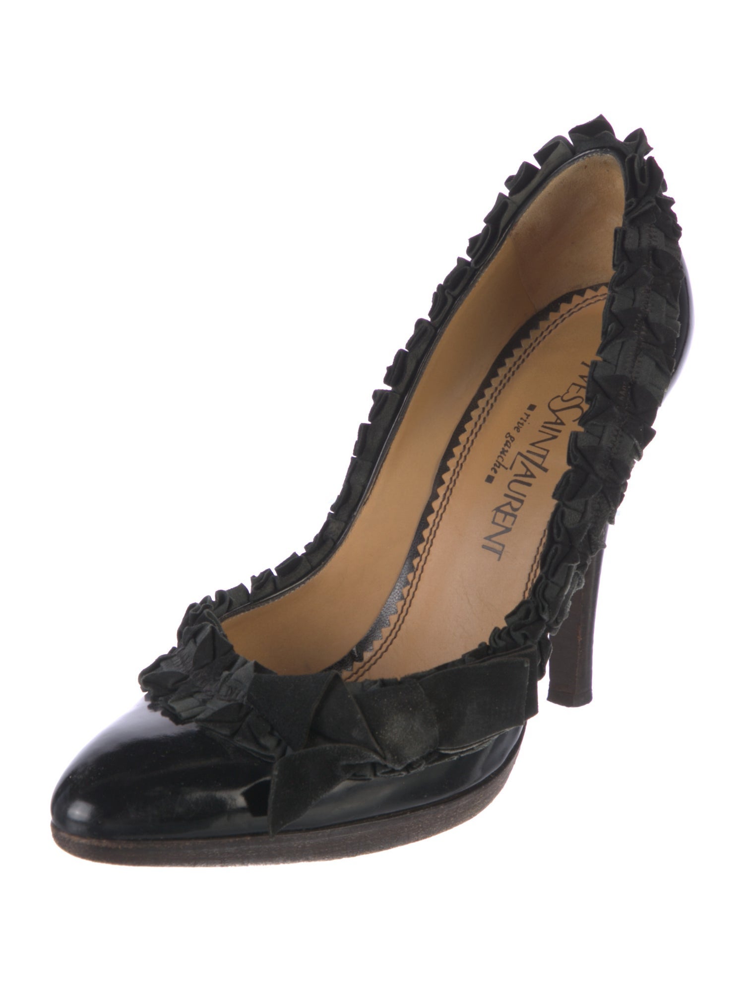 Yves Saint Laurent Rive Gauche Patent Leather Ruffle Embellishment Pumps