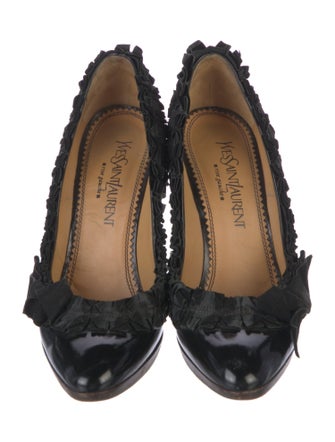 Yves Saint Laurent Rive Gauche Patent Leather Ruffle Embellishment Pumps