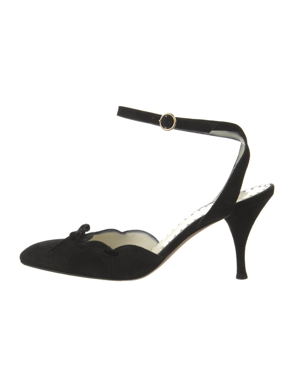 Yves Saint Laurent Rive Gauche Suede D'Orsay Pumps Black Leather Trim Semi-Pointed Toes Wrap-Around Straps & Buckle Closure at Sides