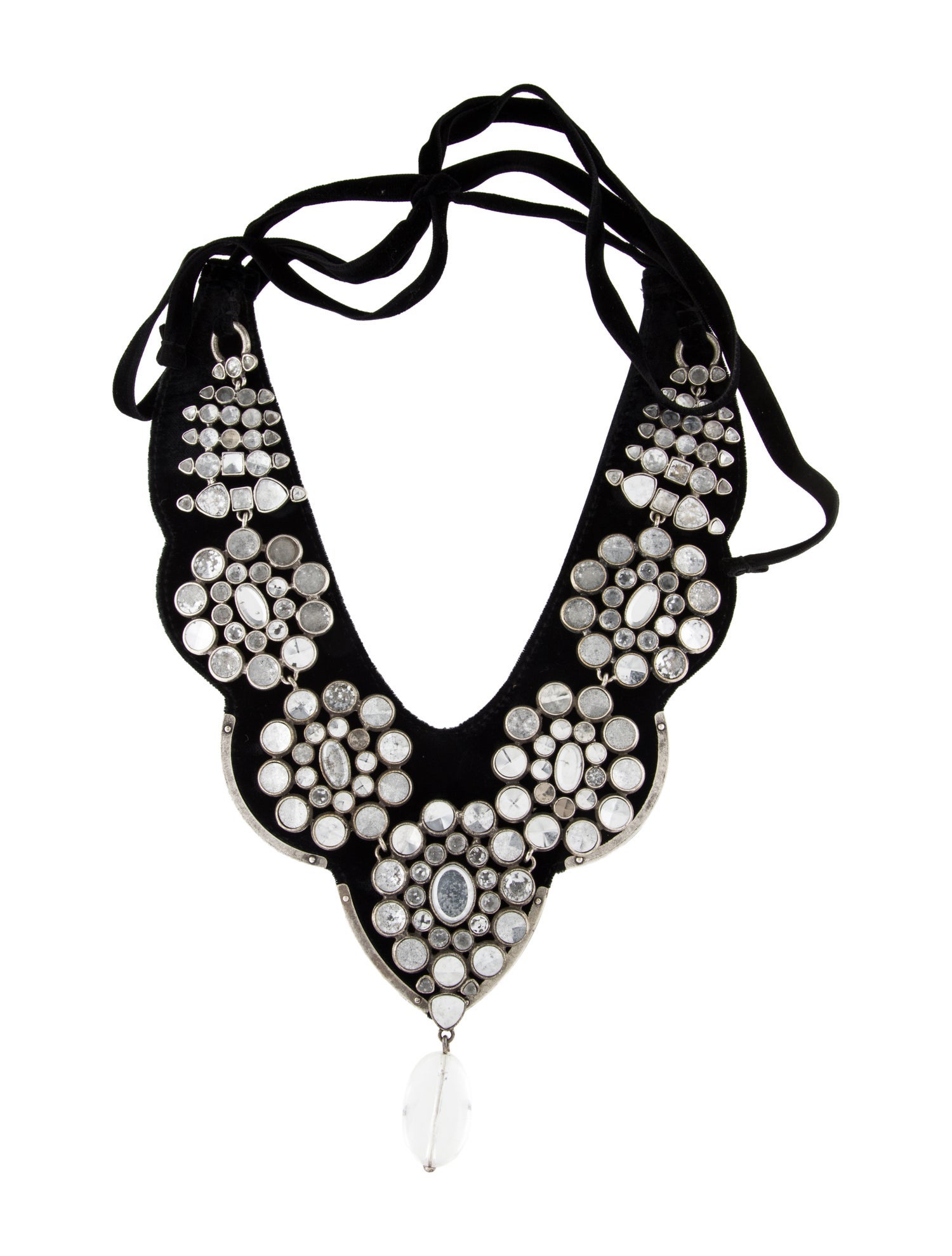 Yves Saint Laurent Rive Gauche Crystal & Velvet Bib Necklace