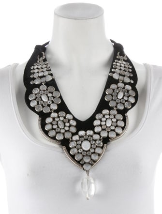 Yves Saint Laurent Rive Gauche Crystal & Velvet Bib Necklace