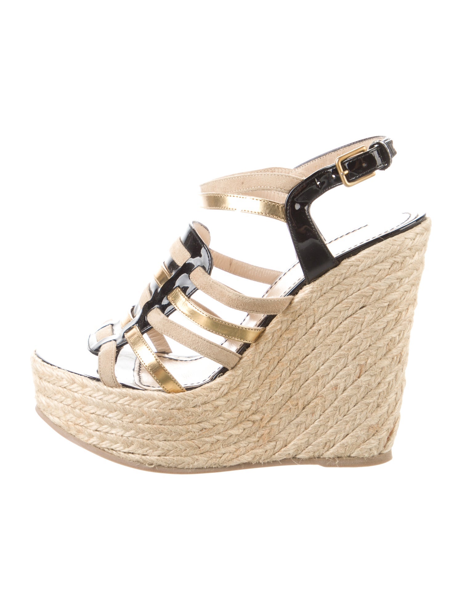 Yves Saint Laurent Rive Gauche Patent Leather Multi-strap Espadrilles