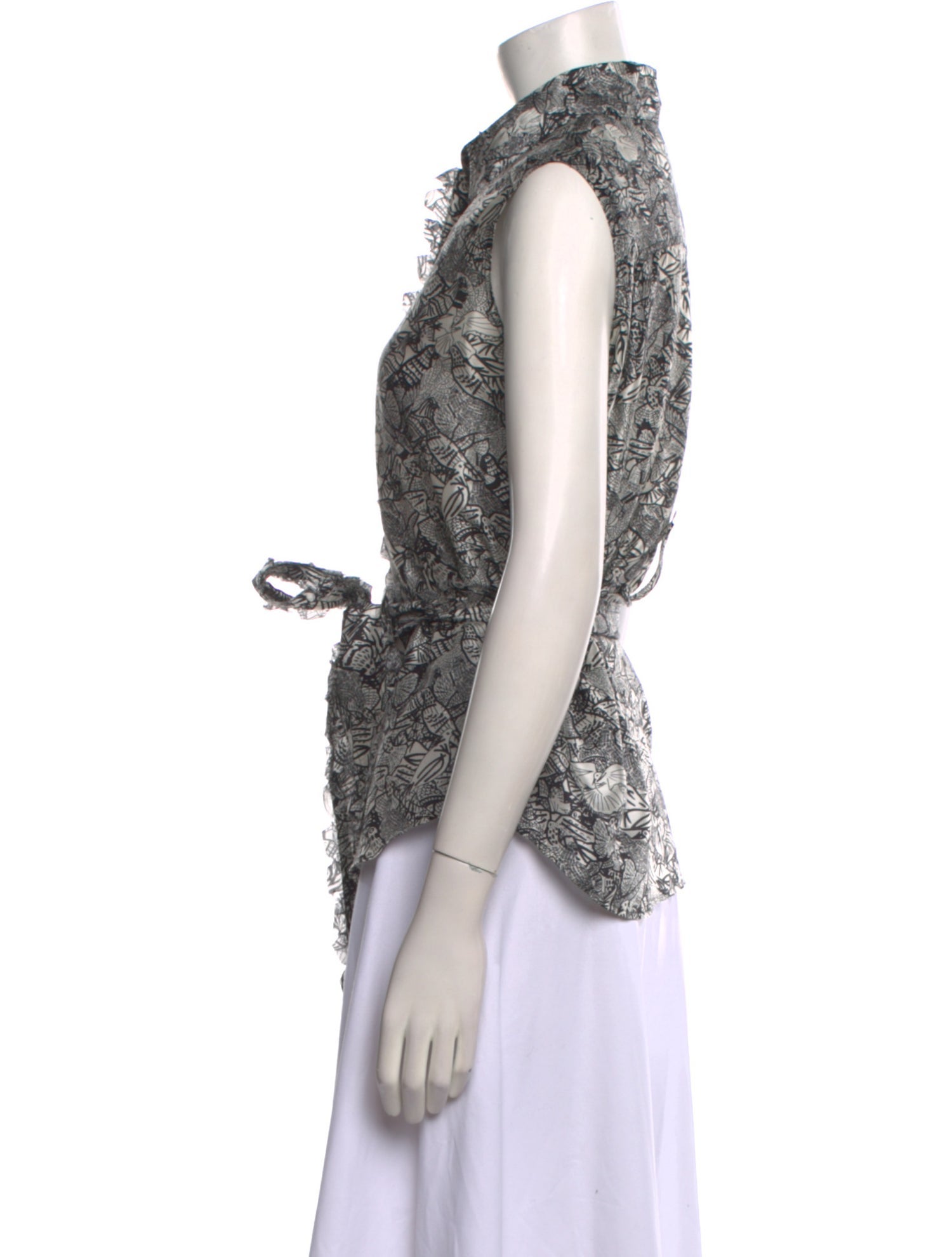 Yves Saint Laurent Rive Gauche Printed Sleeveless Button-Up Top