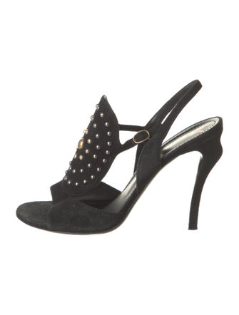 Yves Saint Laurent Rive Gauche Suede Studded Accents Slingback Sandals