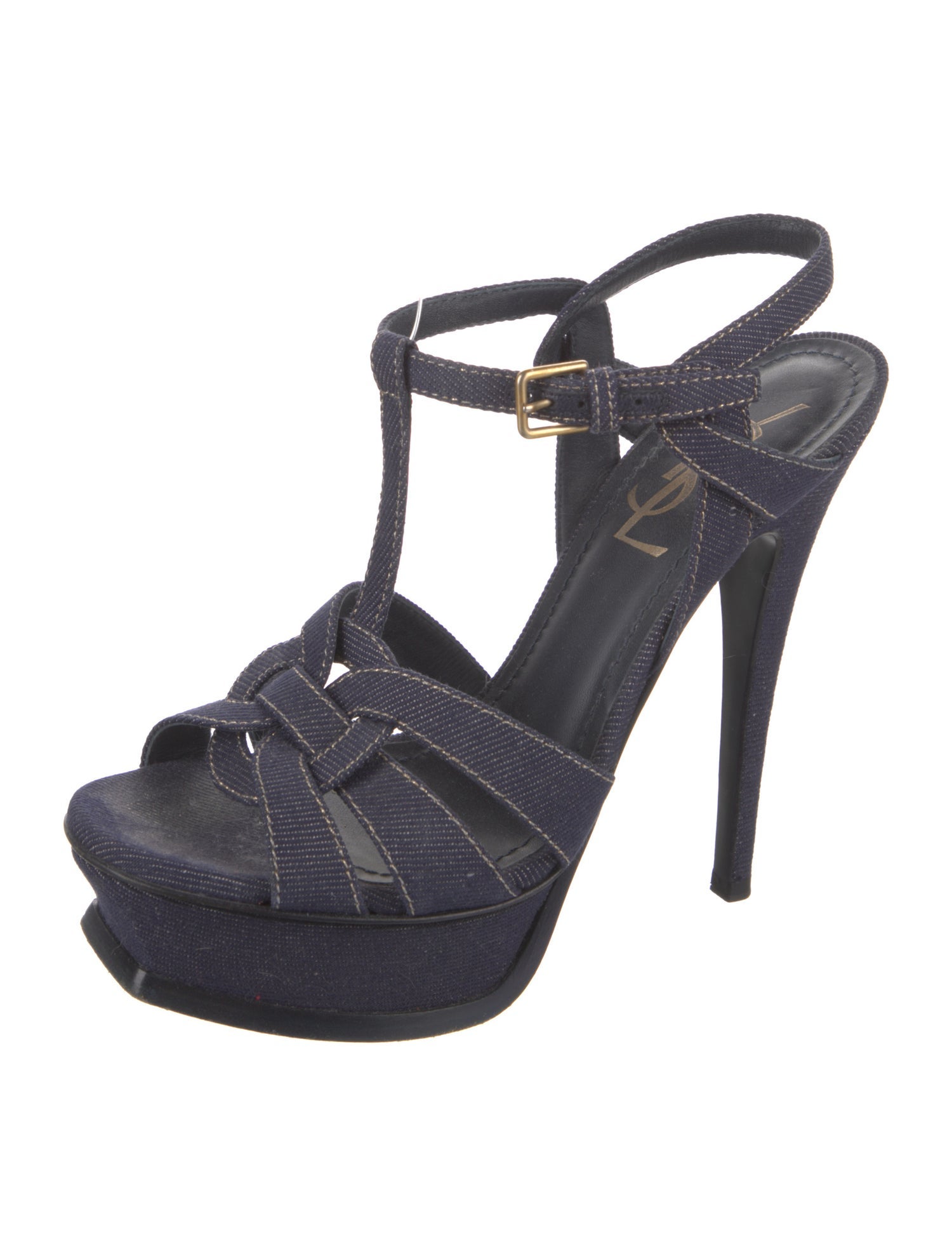 Yves Saint Laurent Rive Gauche Denim T-Strap Sandals