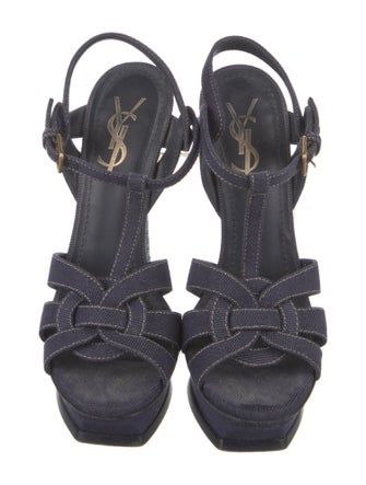 Yves Saint Laurent Rive Gauche Denim T-Strap Sandals