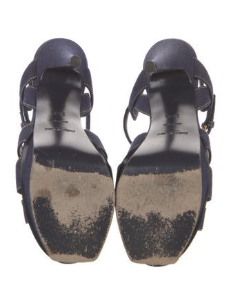 Yves Saint Laurent Rive Gauche Denim T-Strap Sandals