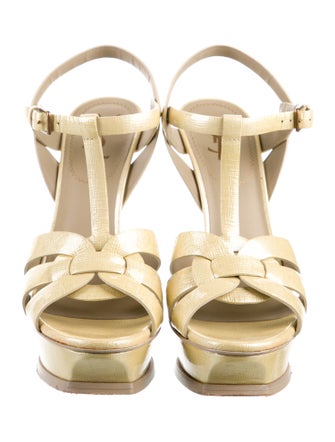 Yves Saint Laurent Rive Gauche Patent Leather T-Strap Sandals