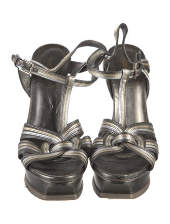 Yves Saint Laurent Rive Gauche Leather Braided Accents T-Strap Sandals
