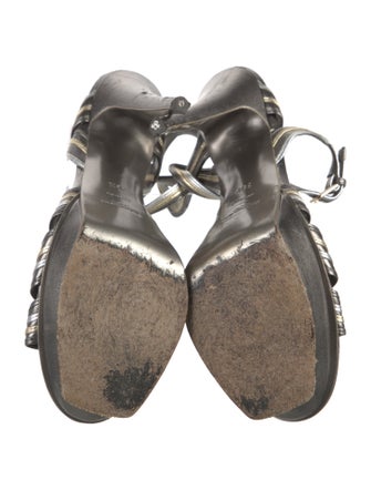 Yves Saint Laurent Rive Gauche Leather Braided Accents T-Strap Sandals