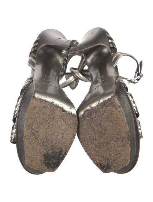 Yves Saint Laurent Rive Gauche Leather Braided Accents T-Strap Sandals