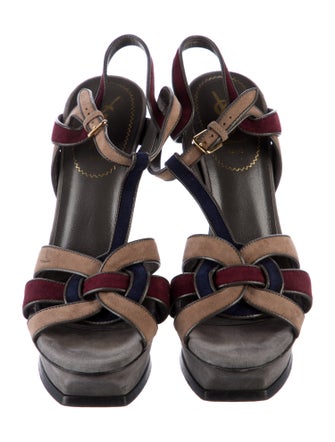 Yves Saint Laurent Rive Gauche Suede Printed T-Strap Sandals