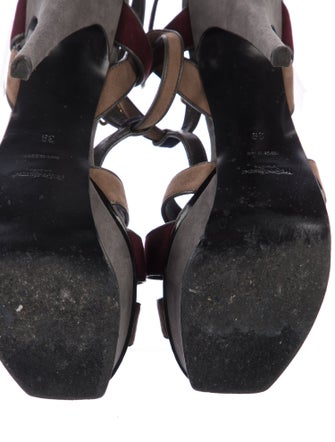 Yves Saint Laurent Rive Gauche Suede Printed T-Strap Sandals