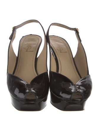 Yves Saint Laurent Rive Gauche Patent Leather Slingback Pumps