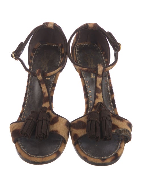 Yves Saint Laurent Rive Gauche Ponyhair Animal Print T-Strap Pumps