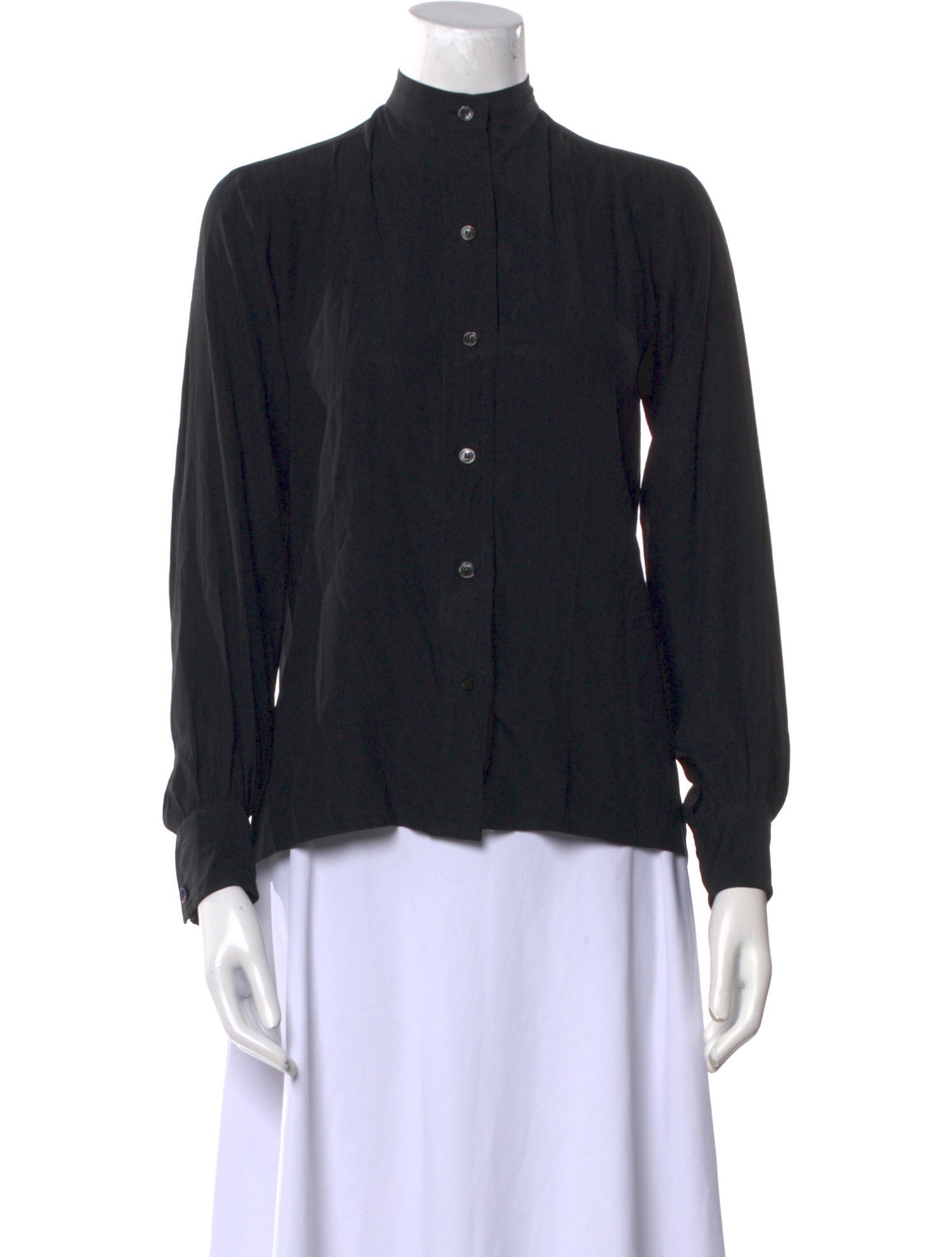 Yves Saint Laurent Rive Gauche Silk Mock Neck Button-Up Top