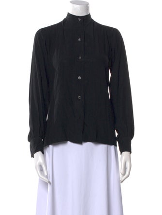 Yves Saint Laurent Rive Gauche Silk Mock Neck Button-Up Top