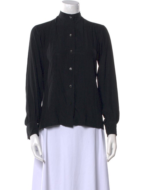 Yves Saint Laurent Rive Gauche Silk Mock Neck Button-Up Top