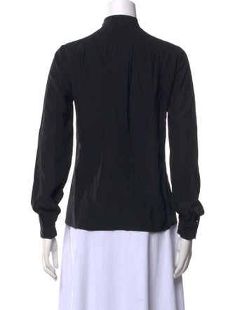 Yves Saint Laurent Rive Gauche Silk Mock Neck Button-Up Top